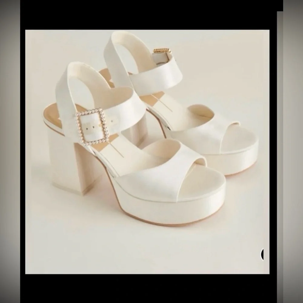 Bridal Dolce Vita White Platform Sandals with Pearl Buckle